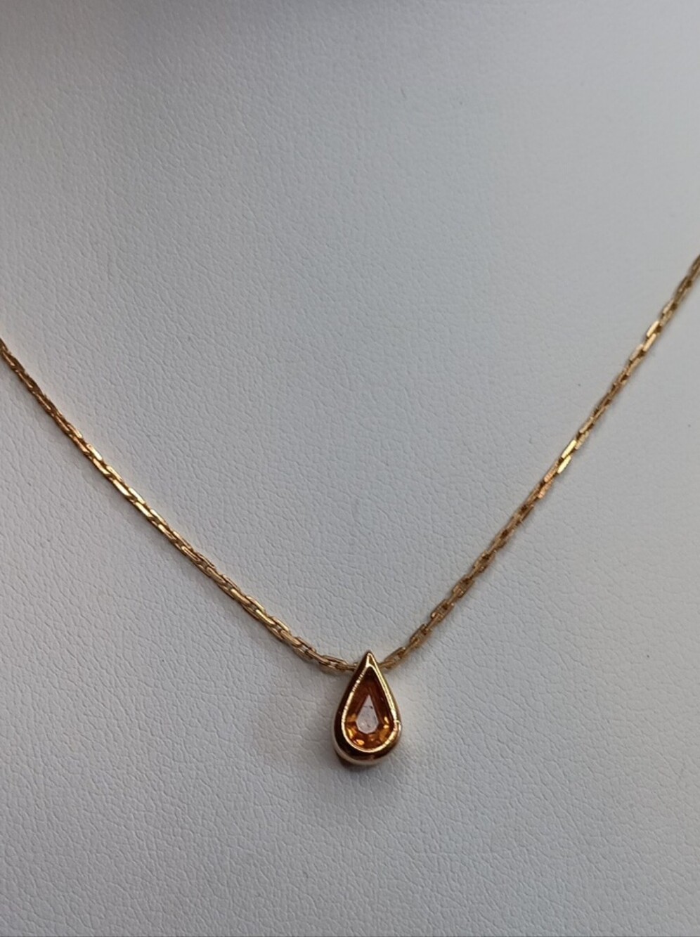 Hallmark November Topaz Gold Tone Teardrop Pendant Necklace 15" Long Vintage
